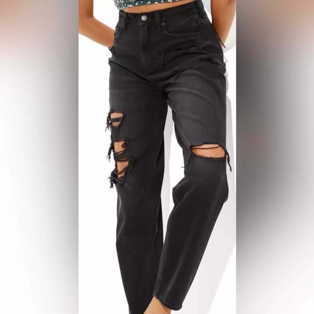 American Eagle Outfitters Black Distressed Mom Jeans